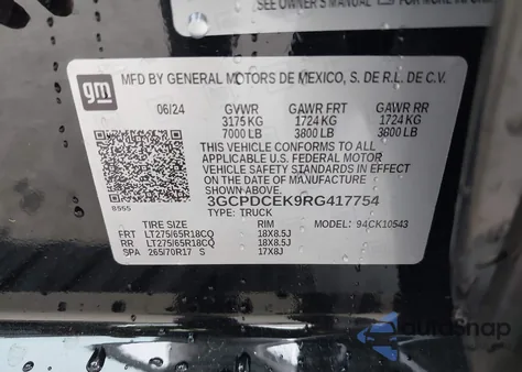 2024 Chevrolet Silverado 1500 4Wd Short Bed Custom Trail Boss z USA, uszkodzony, nr VIN 3GCPDCEK9RG417754